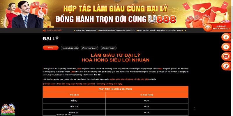 Chính sách hoa hồng đại lý u888